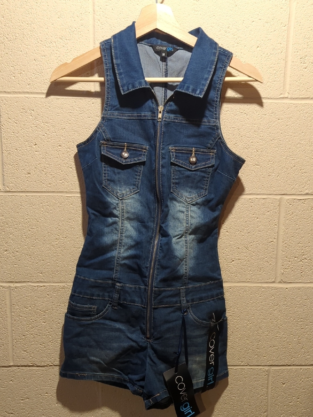 COVERGIRL Dark Blue Denim Romper Jumpsuit
